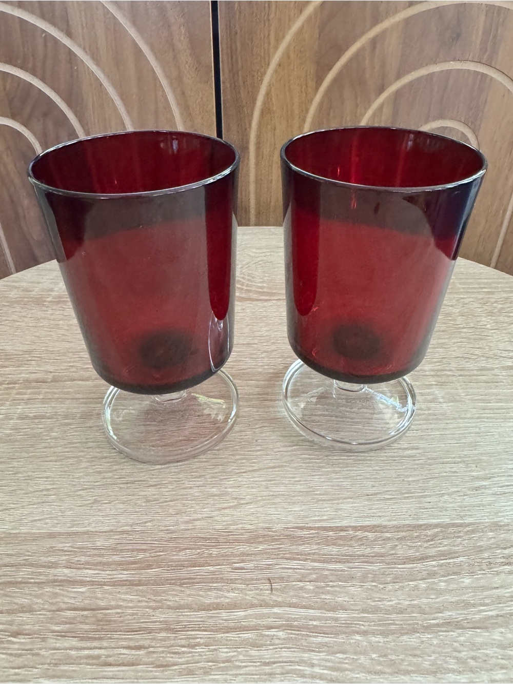 Vintage Arcoroc France Luminarc Set of Two Ruby Red Goblet Glasses